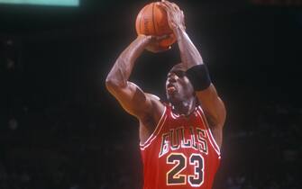 LANDOVER, MD - DECEMBER 14: Michael Jordan #23 of the Chicago Bulls takes a jump shot during a basketball game against the Washington Bullets at the Capitol Centre on December 14, 1991 in Landover , Maryland. The Bulls won 113 -100. (Photo by Mitchell Layton/Getty Images)