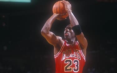 LANDOVER, MD - DECEMBER 14: Michael Jordan #23 of the Chicago Bulls takes a jump shot during a basketball game against the Washington Bullets at the Capitol Centre on December 14, 1991 in Landover , Maryland. The Bulls won 113 -100. (Photo by Mitchell Layton/Getty Images)