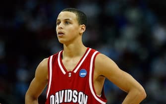 RALEIGH, NC - MARCH 23:  Stephen Curry #30 of the Davidson Wildcats looks on against the Georgetown Hoyas during the 2nd round of the East Regional of the 2008 NCAA Men's Basketball Tournament at RBC Center on March 23, 2008 in Raleigh, North Carolina. The Wildcats defeated the Hoyas 74-70. (Photo by Kevin C. Cox/Getty Images)