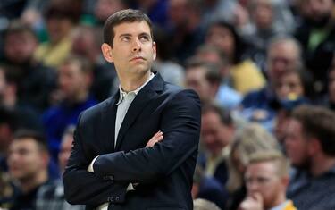INDIANAPOLIS, INDIANA - MARCH 10:  Brad Stevens the head coach of the Boston Celtics watches the action against the Indiana Pacers at Bankers Life Fieldhouse on March 10, 2020 in Indianapolis, Indiana.    NOTE TO USER: User expressly acknowledges and agrees that, by downloading and or using this photograph, User is consenting to the terms and conditions of the Getty Images License Agreement. (Photo by Andy Lyons/Getty Images)
