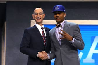 NEW YORK, NY - JUNE 22: Markelle Fultz walks on stage with NBA commissioner Adam Silver after being drafted first overall by the Philadelphia 76ers during the first round of the 2017 NBA Draft at Barclays Center on June 22, 2017 in New York City. NOTE TO USER: User expressly acknowledges and agrees that, by downloading and or using this photograph, User is consenting to the terms and conditions of the Getty Images License Agreement.  (Photo by Mike Stobe/Getty Images)