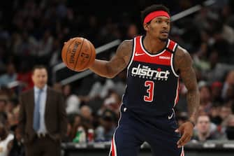 WASHINGTON, DC - MARCH 10: Bradley Beal #3 of the Washington Wizards in action against the New York Knicks at Capital One Arena on March 10, 2020 in Washington, DC. NOTE TO USER: User expressly acknowledges and agrees that, by downloading and or using this photograph, User is consenting to the terms and conditions of the Getty Images License Agreement. (Photo by Patrick Smith/Getty Images)