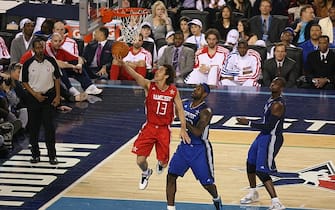 ARLINGTON, TX - FEBRUARY 14:  Steve Nash #13 of the Western shoots the ball over LeBron James of the Eastern Conference during the NBA All-Star Game as part of the 2010 NBA All-Star Weekend at Cowboys Stadium on February 14, 2010 in Arlington, Texas. NOTE TO USER: User expressly acknowledges and agrees that, by downloading and or using this photograph, User is consenting to the terms and conditions of the Getty Images License Agreement. Mandatory Copyright Notice: Copyright 2010 NBAE (Photo by Joe Murphy/NBAE via Getty Images)