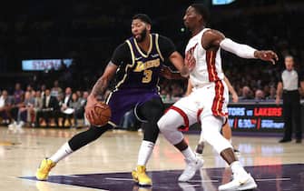 LOS ANGELES, CALIFORNIA - NOVEMBER 08:  Anthony Davis #3 of the Los Angeles Lakers dribbles past Bam Adebayo #13 of the Miami Heat during the second half of a game at Staples Center on November 08, 2019 in Los Angeles, California.  NOTE TO USER: User expressly acknowledges and agrees that, by downloading and/or using this photograph, user is consenting to the terms and conditions of the Getty Images License Agreement (Photo by Sean M. Haffey/Getty Images)