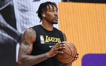 ORLANDO, FL - SEPTEMBER 26: Dwight Howard #39 of the Los Angeles Lakers warms up prior to a game against the Denver Nuggets during Game Five of the Western Conference Finals on September 26, 2020 in Orlando, Florida at AdventHealth Arena. NOTE TO USER: User expressly acknowledges and agrees that, by downloading and/or using this Photograph, user is consenting to the terms and conditions of the Getty Images License Agreement. Mandatory Copyright Notice: Copyright 2020 NBAE (Photo by Andrew D. Bernstein/NBAE via Getty Images)