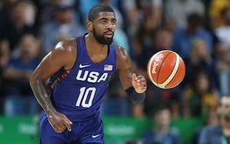 RIO DE JANEIRO, BRAZIL - AUGUST 21:  Kyrie Irving of the United states looks on during the final match of the Men's basketball between Serbia and United States on day 16 at Carioca Arena 1 on August 21, 2016 in Rio de Janeiro, Brazil. (Photo by Ian MacNicol/Getty Images)