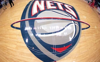 EAST RUTHERFORD, NJ - FEBUARY 24:  A general view of the New Jersey Nets logo on the center court during a game between the New Jersey Nets and the Portland Trail Blazers at the Continental Airlines Arena on Febuary 24, 1999 in East Rutherford, New Jersey.  The Trail Blazers won 94-85.  NOTE TO USER: User expressly acknowledges and agrees that, by downloading and/or using this Photograph, user is consenting to the terms and conditions of the Getty Images License Agreement. (Photo by Al Bello/Getty Images)