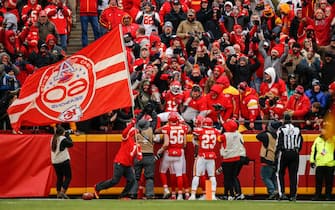 KANSAS CITY, MO - DECEMBER 29: Mecole Hardman #17 of the Kansas City Chiefs joined Kansas City Chiefs fans in the lower level after his 104-yard kick return for a touchdown in the third quarter against the Los Angeles Chargers at Arrowhead Stadium on December 29, 2019 in Kansas City, Missouri. (Photo by David Eulitt/Getty Images)