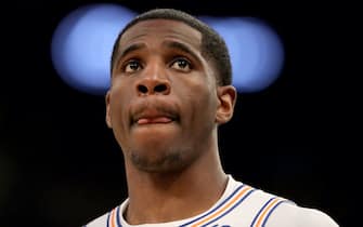 NEW YORK, NEW YORK - JANUARY 30:   Damyean Dotson #21 of the New York Knicks reacts in the second half against the Dallas Mavericks at Madison Square Garden on January 30, 2019 in New York City.NOTE TO USER: User expressly acknowledges and agrees that, by downloading and or using this photograph, User is consenting to the terms and conditions of the Getty Images License Agreement.  (Photo by Elsa/Getty Images)