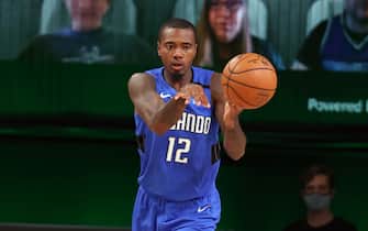 Orlando, FL - AUGUST 29: Gary Clark #12 of the Orlando Magic passes the ball during the game against the Milwaukee Bucks during Round One Game Five of the NBA Playoffs on August 29, 2020 at The AdventHealth Arena at ESPN Wide World Of Sports Complex in Orlando, Florida. NOTE TO USER: User expressly acknowledges and agrees that, by downloading and/or using this Photograph, user is consenting to the terms and conditions of the Getty Images License Agreement. Mandatory Copyright Notice: Copyright 2020 NBAE (Photo by David Sherman/NBAE via Getty Images)