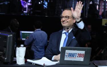 BROOKLYN, NY - JUNE 20: Reporter Adrien Wojnarowski attends the 2019 NBA Draft on June 20, 2019 at Barclays Center in Brooklyn, New York. NOTE TO USER: User expressly acknowledges and agrees that, by downloading and or using this photograph, User is consenting to the terms and conditions of the Getty Images License Agreement. Mandatory Copyright Notice: Copyright 2019 NBAE (Photo by Nathaniel S. Butler/NBAE via Getty Images)                                                                  