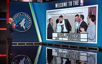 BRISTOL, CT - NOVEMBER 18: NBA Commissioner, Adam Silver reacts to the Minnesota Timberwolves number seventeen overall pick of Aleksej Pokusevski during the 2020 NBA Draft on November 18, 2020 in Bristol, Connecticut at ESPN Headquarters. NOTE TO USER: User expressly acknowledges and agrees that, by downloading and/or using this photograph, user is consenting to the terms and conditions of the Getty Images License Agreement. Mandatory Copyright Notice: Copyright 2020 NBAE (Photo by Nathaniel S. Butler/NBAE via Getty Images)