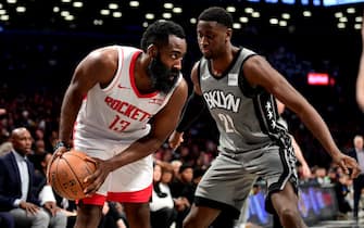 during an NBA game at Barclays Center in Brooklyn, New York on Friday, Nov 1, 2019. NBA Basketball between the Houston Rockets and the Brooklyn Nets.
