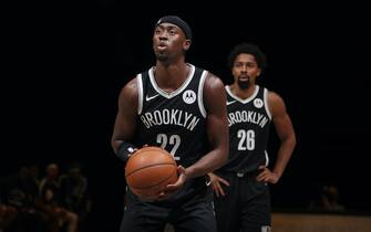 BROOKLYN, NY - DECEMBER 22: Caris LeVert #22 of the Brooklyn Nets shoots a foul shot during the game against the Golden State Warriors on December 22, 2020 at Barclays Center in Brooklyn, New York. NOTE TO USER: User expressly acknowledges and agrees that, by downloading and or using this Photograph, user is consenting to the terms and conditions of the Getty Images License Agreement. Mandatory Copyright Notice: Copyright 2020 NBAE (Photo by Nathaniel S. Butler/NBAE via Getty Images)