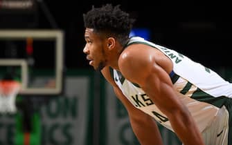 BOSTON, MA - DECEMBER 23: Giannis Antetokounmpo #34 of the Milwaukee Bucks looks on during the game against the Milwaukee Bucks on December 23, 2020 at the TD Garden in Boston, Massachusetts. NOTE TO USER: User expressly acknowledges and agrees that, by downloading and or using this photograph, User is consenting to the terms and conditions of the Getty Images License Agreement. Mandatory Copyright Notice: Copyright 2020 NBAE (Photo by Brian Babineau/NBAE via Getty Images)