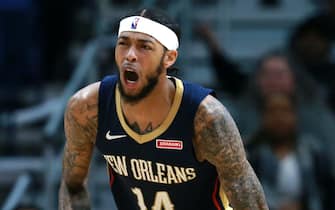 NEW ORLEANS, LOUISIANA - NOVEMBER 08: Brandon Ingram #14 of the New Orleans Pelicansreacts to a call  during a NBA game against the Toronto Raptors at the Smoothie King Center on November 08, 2019 in New Orleans, Louisiana. NOTE TO USER: User expressly acknowledges and agrees that, by downloading and or using this photograph, User is consenting to the terms and conditions of the Getty Images License Agreement.  (Photo by Sean Gardner/Getty Images)