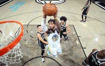 BROOKLYN, NY - DECEMBER 22: Marquese Chriss #32 of the Golden State Warriors shoots the ball during the game against the Brooklyn Nets on December 22, 2020 at Barclays Center in Brooklyn, New York. NOTE TO USER: User expressly acknowledges and agrees that, by downloading and or using this Photograph, user is consenting to the terms and conditions of the Getty Images License Agreement. Mandatory Copyright Notice: Copyright 2020 NBAE (Photo by Nathaniel S. Butler/NBAE via Getty Images)