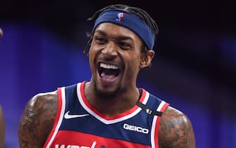 PHILADELPHIA, PA - JANUARY 6: Bradley Beal #3 of the Washington Wizards smiles during the game against the Philadelphia 76ers on January 6, 2021 at the Wells Fargo Center in Philadelphia, Pennsylvania NOTE TO USER: User expressly acknowledges and agrees that, by downloading and/or using this Photograph, user is consenting to the terms and conditions of the Getty Images License Agreement. Mandatory Copyright Notice: Copyright 2021 NBAE (Photo by Jesse D. Garrabrant/NBAE via Getty Images)