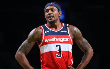 BOSTON, MA - JANUARY 8: Bradley Beal #3 of the Washington Wizards looks on during the game against the Boston Celtics on January 8, 2021 at the TD Garden in Boston, Massachusetts.  NOTE TO USER: User expressly acknowledges and agrees that, by downloading and or using this photograph, User is consenting to the terms and conditions of the Getty Images License Agreement. Mandatory Copyright Notice: Copyright 2021 NBAE  (Photo by Brian Babineau/NBAE via Getty Images) 