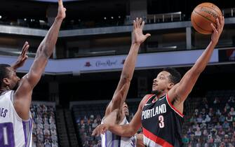 SACRAMENTO, CA - JANUARY 9: CJ McCollum #3 of the Portland Trail Blazers shoots the ball on January 9, 2021 at Golden 1 Center in Sacramento, California. NOTE TO USER: User expressly acknowledges and agrees that, by downloading and or using this Photograph, user is consenting to the terms and conditions of the Getty Images License Agreement. Mandatory Copyright Notice: Copyright 2021 NBAE (Photo by Rocky Widner/NBAE via Getty Images)