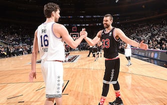 NEW YORK, NY - FEBRUARY 15:  Pau Gasol #16 of the Western Conference hugs his brother Marc Gasol #33 of the Western Conference after the 64th NBA All-Star Game presented by KIA as part of the 2015 NBA All-Star Weekend on February 15, 2015 at Madison Square Garden in New York, New York. NOTE TO USER: User expressly acknowledges and agrees that, by downloading and/or using this photograph, user is consenting to the terms and conditions of the Getty Images License Agreement.  Mandatory Copyright Notice: Copyright 2015 NBAE (Photo by Andrew D. Bernstein/NBAE via Getty Images)
