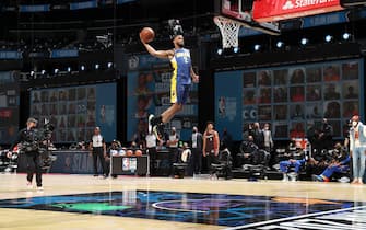ATLANTA, GA - MARCH 7: Cassius Stanley #2 of the Indiana Pacers dunks the ball during the AT&T Slam Dunk Contest as part of 2021 NBA All Star Weekend on March 7, 2021 at State Farm Arena in Atlanta, Georgia. NOTE TO USER: User expressly acknowledges and agrees that, by downloading and or using this photograph, User is consenting to the terms and conditions of the Getty Images License Agreement. Mandatory Copyright Notice: Copyright 2021 NBAE (Photo by Nathaniel S. Butler/NBAE via Getty Images)