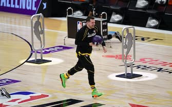 1231585854 ATLANTA, GA - MARCH 7: Luka Doncic #77 of Team LeBron dribbles the ball during the Taco Bell Skills Challenge as part of 2021 NBA All Star Weekend on March 7, 2021 at State Farm Arena in Atlanta, Georgia. NOTE TO USER: User expressly acknowledges and agrees that, by downloading and or using this photograph, User is consenting to the terms and conditions of the Getty Images License Agreement. Mandatory Copyright Notice: Copyright 2021 NBAE (Photo by Adam Hagy/NBAE via Getty Images)