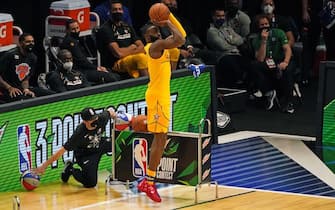 1231586146 Jaylen Brown of the Boston Celtics participates in the MTN DEW 3-Point Contest during the 2021 NBA All-Star Game at State Farm Arena in Atlanta, Georgia on March 7, 2021. (Photo by TIMOTHY A. CLARY / AFP) (Photo by TIMOTHY A. CLARY/AFP via Getty Images)