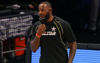 ATLANTA, GEORGIA - MARCH 07:  Lebron James #23 of Team James looks on during the second half against Team Durant in the 70th NBA All-Star Game at State Farm Arena on March 07, 2021 in Atlanta, Georgia. (Photo by Kevin C. Cox/Getty Images)