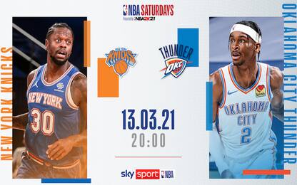 NBA Saturdays: OKC-New York alle 20 su Sky Sport