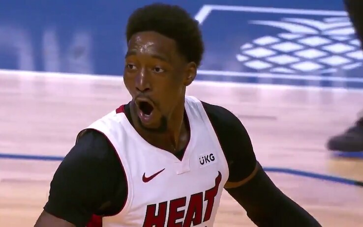 La reazione di Bam Adebayo dopo la schiacciata su Sabonis