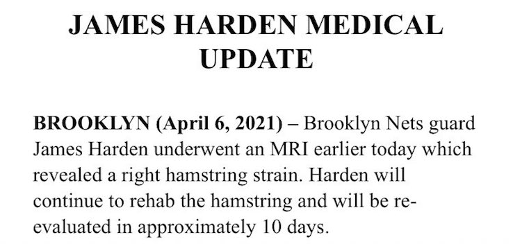 Il comunicato dei Nets sullo stato di salute di James Harden