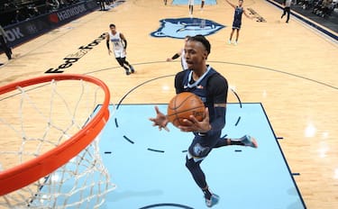 MEMPHIS, TN - APRIL 30: Ja Morant #12 of the Memphis Grizzlies drives to the basket against the Orlando Magic on April 30, 2021 at FedExForum in Memphis, Tennessee. NOTE TO USER: User expressly acknowledges and agrees that, by downloading and or using this photograph, User is consenting to the terms and conditions of the Getty Images License Agreement. Mandatory Copyright Notice: Copyright 2021 NBAE (Photo by Joe Murphy/NBAE via Getty Images)