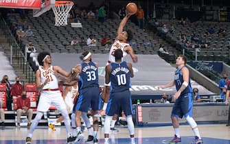 DALLAS, TX - MAY 7: Collin Sexton #2 of the Cleveland Cavaliers drives to the basket against the Dallas Mavericks on May 7, 2021 at the American Airlines Center in Dallas, Texas. NOTE TO USER: User expressly acknowledges and agrees that, by downloading and or using this photograph, User is consenting to the terms and conditions of the Getty Images License Agreement. Mandatory Copyright Notice: Copyright 2021 NBAE (Photo by Glenn James/NBAE via Getty Images)