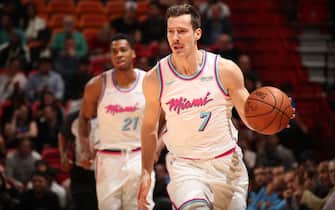 910342700 MIAMI, FL - JANUARY 25: Goran Dragic #7 of the Miami Heat handles the ball against the Sacramento Kings on January 25, 2018 at AmericanAirlines Arena in Miami, Florida. NOTE TO USER: User expressly acknowledges and agrees that, by downloading and or using this Photograph, user is consenting to the terms and conditions of the Getty Images License Agreement. Mandatory Copyright Notice: Copyright 2018 NBAE (Photo by Issac Baldizon/NBAE via Getty Images)