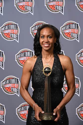 UNCASVILLE, CT - MAY 15: Inductee Tamika Catchings poses for portrait during the 2020 Basketball Hall of Fame Enshrinement Ceremony on May 15, 2021 at the Mohegan Sun Arena at Mohegan Sun in Uncasville, Connecticut. NOTE TO USER: User expressly acknowledges and agrees that, by downloading and/or using this photograph, user is consenting to the terms and conditions of the Getty Images License Agreement.  Mandatory Copyright Notice: Copyright 2021 NBAE (Photo by Jennifer Pottheiser/NBAE via Getty Images)