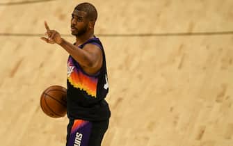 PHOENIX, AZ - JUNE 7: Chris Paul (3) of the Phoenix Suns runs the offense against the Denver Nuggets during the fourth quarter of Phoenix"u2019s 122-105 win at Phoenix Suns Arena on Monday, June 7, 2021. The Phoenix Suns hosted the Denver Nuggets for game one of their best-of-seven NBA Playoffs series. (Photo by AAron Ontiveroz/MediaNews Group/The Denver Post via Getty Images)