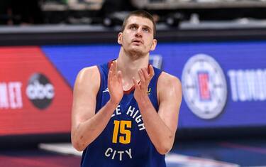 DENVER, CO - JUNE 11: Nikola Jokic (15) of the Denver Nuggets claps at the conclusion of the second quarter against the Phoenix Suns at Ball Arena on Friday, June 11, 2021. The Denver Nuggets hosted the Phoenix Suns for game three of their best-of-seven NBA Playoffs series. (Photo by AAron Ontiveroz/MediaNews Group/The Denver Post via Getty Images)