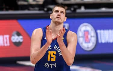 DENVER, CO - JUNE 11: Nikola Jokic (15) of the Denver Nuggets claps at the conclusion of the second quarter against the Phoenix Suns at Ball Arena on Friday, June 11, 2021. The Denver Nuggets hosted the Phoenix Suns for game three of their best-of-seven NBA Playoffs series. (Photo by AAron Ontiveroz/MediaNews Group/The Denver Post via Getty Images)