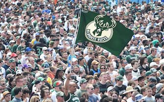 MILWAUKEE, WI - JULY 22: A view of the Deer District during their Victory Parade & Rally of the 2021 NBA Finals  on July 22, 2021 at the Fiserv Forum Center in Milwaukee, Wisconsin. NOTE TO USER: User expressly acknowledges and agrees that, by downloading and or using this Photograph, user is consenting to the terms and conditions of the Getty Images License Agreement. Mandatory Copyright Notice: Copyright 2021 NBAE (Photo by David Dow/NBAE via Getty Images). 