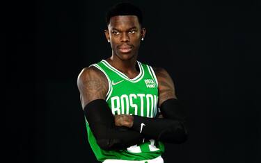 CANTON, MASSACHUSETTS - SEPTEMBER 27: Dennis Schroder #71 of the Boston Celtics poses for a photo during Media Day at High Output Studios on September 27, 2021 in Canton, Massachusetts. NOTE TO USER: User expressly acknowledges and agrees that, by downloading and or using this photograph, User is consenting to the terms and conditions of the Getty Images License Agreement. (Photo by Omar Rawlings/Getty Images)