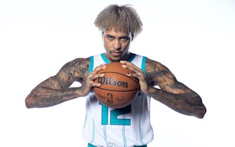 CHARLOTTE, NORTH CAROLINA - SEPTEMBER 27: Kelly Oubre Jr. #12 of the Charlotte Hornets poses for a portrait during Media Day at Spectrum Center on September 27, 2021 in Charlotte, North Carolina. NOTE TO USER: User expressly acknowledges and agrees that, by downloading and or using this photograph, User is consenting to the terms and conditions of the Getty Images License Agreement. (Photo by Jared C. Tilton/Getty Images)