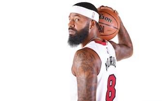 MIAMI, FLORIDA - SEPTEMBER 27: Markieff Morris #8 of the Miami Heat poses for a photo during Media Day at FTX Arena on September 27, 2021 in Miami, Florida. NOTE TO USER: User expressly acknowledges and agrees that, by downloading and or using this photograph, User is consenting to the terms and conditions of the Getty Images License Agreement. (Photo by Michael Reaves/Getty Images)