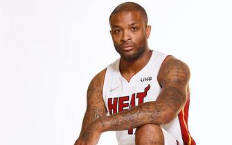 MIAMI, FLORIDA - SEPTEMBER 27: P.J. Tucker #17 of the Miami Heat poses for a photo during Media Day at FTX Arena on September 27, 2021 in Miami, Florida. NOTE TO USER: User expressly acknowledges and agrees that, by downloading and or using this photograph, User is consenting to the terms and conditions of the Getty Images License Agreement. (Photo by Michael Reaves/Getty Images)