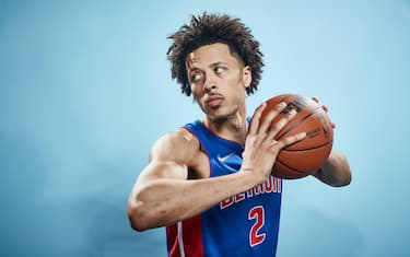 LAS VEGAS, NV - AUGUST 15: Cade Cunningham #2 of the Detroit Pistons poses for a portrait during 2021 NBA Rookie Photo Shoot on August 15, 2021 at UNLV Campus in Las Vegas, Nevada. NOTE TO USER: User expressly acknowledges and agrees that, by downloading and/or using this Photograph, user is consenting to the terms and conditions of the Getty Images License Agreement. Mandatory Copyright Notice: Copyright 2021 NBAE (Photo by Michael J. LeBrecht II/NBAE via Getty Images)