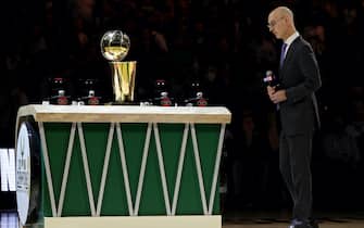 MILWAUKEE, WISCONSIN - OCTOBER 19: NBA commissioner Adam Silver looks on during a ceremony before the game between the Brooklyn Nets and Milwaukee Bucks at the Fiserv Forum on October 19, 2021 in Milwaukee, Wisconsin. (Photo by Stacy Revere/Getty Images)