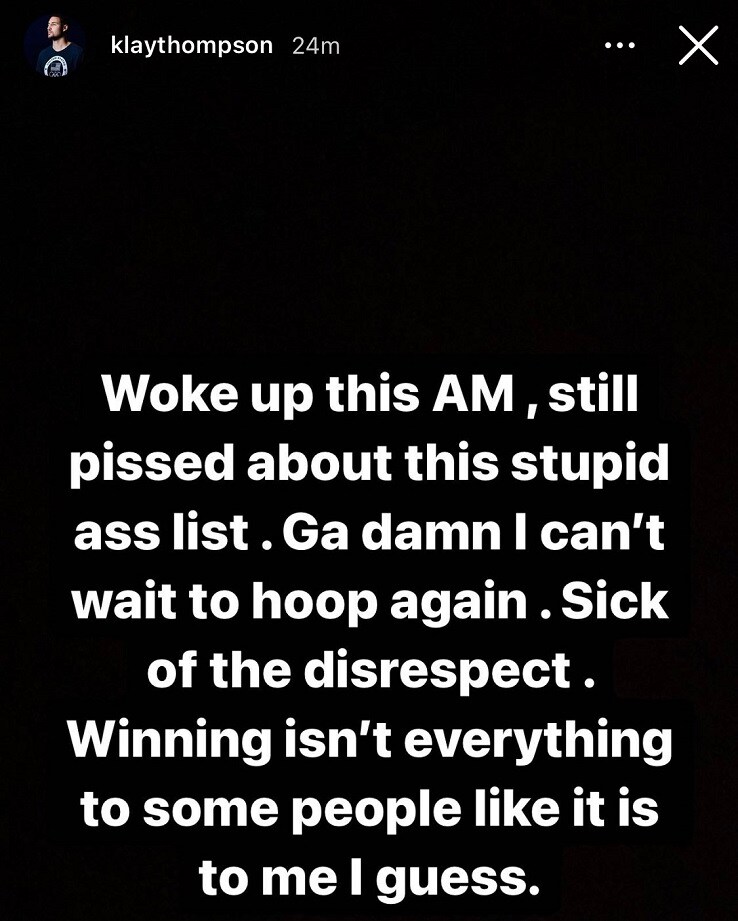 La Instagram story che testimonia tutta l'amarezza di Klay Thompson