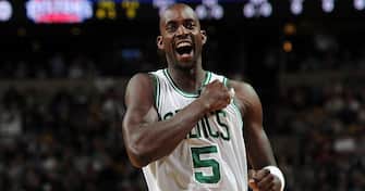 BOSTON, MA - APRIL 3: Kevin Garnett #5 of the Boston Celtics gets pumped up during the game against the Detroit Pistons on April 3, 2011 at the TD Garden in Boston, Massachusetts.  NOTE TO USER: User expressly acknowledges and agrees that, by downloading and or using this photograph, User is consenting to the terms and conditions of the Getty Images License Agreement. Mandatory Copyright Notice: Copyright 2011 NBAE  (Photo by Brian Babineau/NBAE via Getty Images)