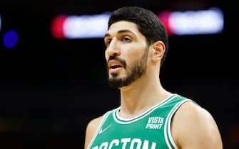MIAMI, FLORIDA - OCTOBER 15: Enes Kanter #11 of the Boston Celtics looks on against the Miami Heat during a preseason game at FTX Arena on October 15, 2021 in Miami, Florida. NOTE TO USER: User expressly acknowledges and agrees that, by downloading and or using this photograph, User is consenting to the terms and conditions of the Getty Images License Agreement. (Photo by Michael Reaves/Getty Images)