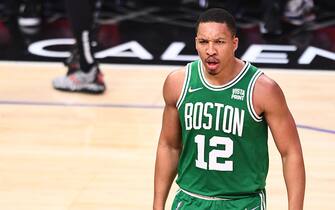 LOS ANGELES, CA - DECEMBER 08: Boston Celtics Forward Grant Williams (12) celebrates during a NBA game between the Boston Celtics and the Los Angeles Clippers on December 8, 2021 at STAPLES Center in Los Angeles, CA. (Photo by Brian Rothmuller/Icon Sportswire via Getty Images)